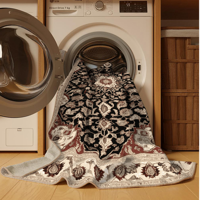 Machine Washable Persian Beige Area Rug, Runner 2' x 4'