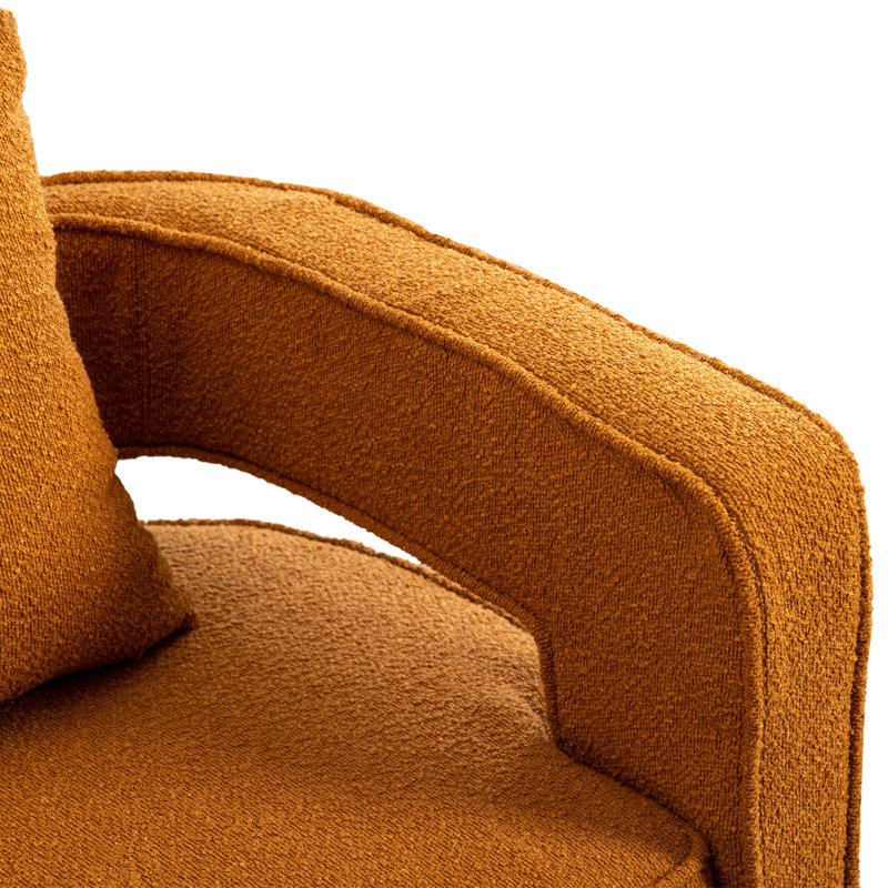Fauteuils d'appoint pivotants à 360° modernes, couleur caramel bouclé, piètement en métal noir pour salon