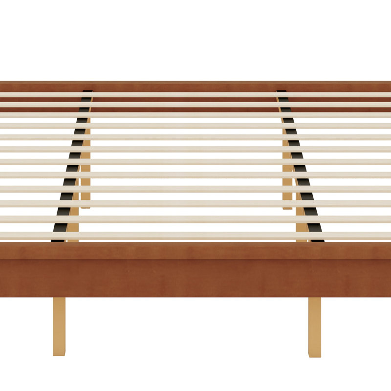 Base de lit plateforme en bois de bambou sec massif avec support en lattes de bois, Brun