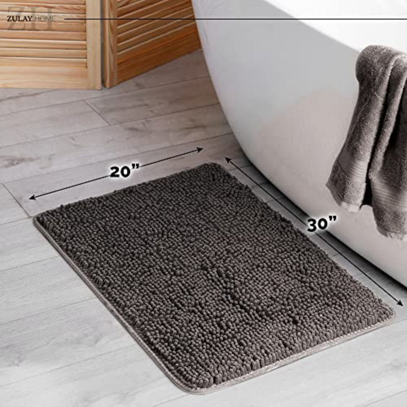 Zulay Home Soft Shaggy Bathroom Rug - Ultra Absorbent Bath Mats For Bathroom Non Slip Carpet - Microfiber Thick Bath Rugs For Bathroom, Under The Sink, Bedroom, Shower (Stone Gray, 20"X30")