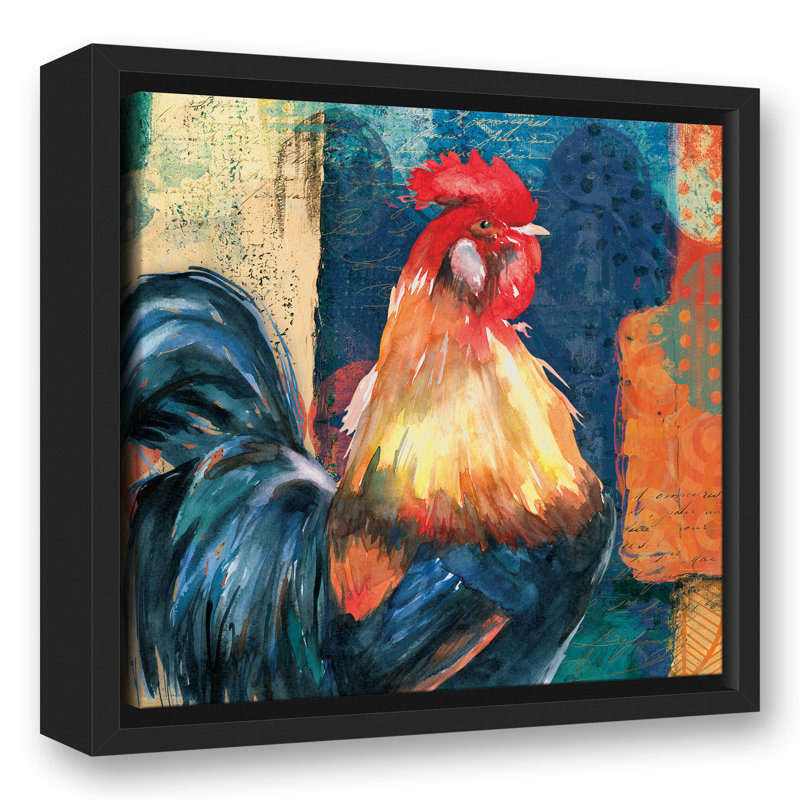« vibrant coloré coq », reproduction sur toile, H 12 po x l 12 po, Encadré