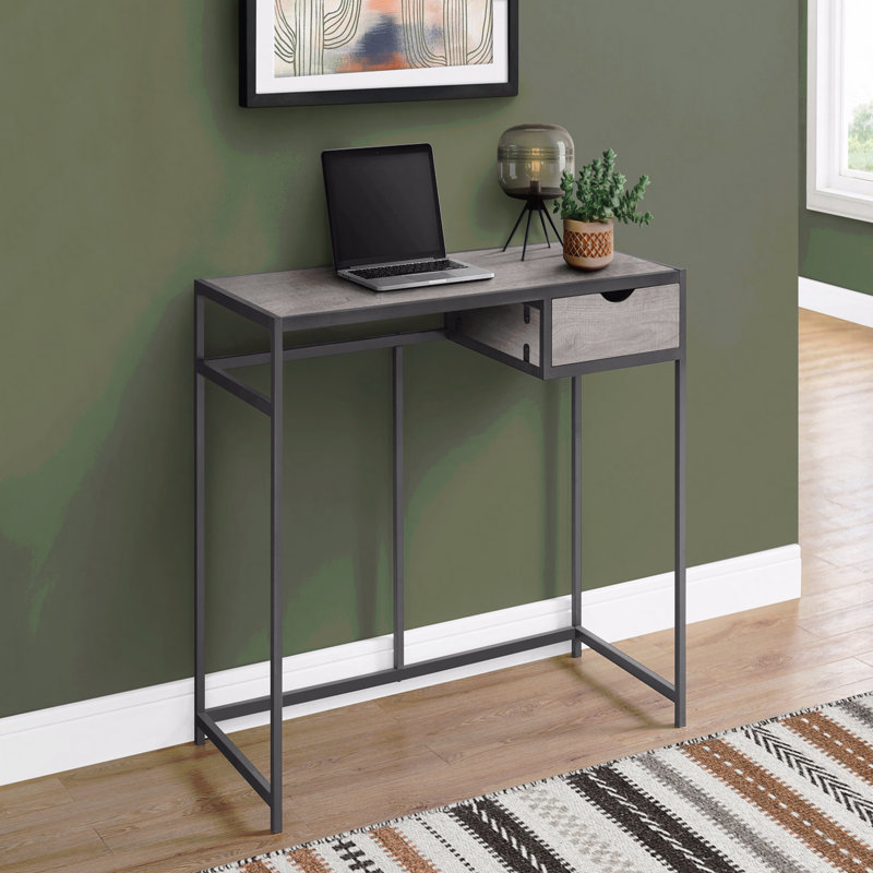Bureau d'ordinateur, bureau personnel, ordinateur portable, tiroir de rangement, L 42 po, travail, stratifié gris, métal noir, contemporain, moderne