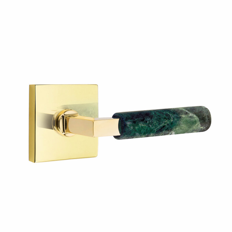 Ensemble de faux leviers Emtek Select, rosette carrée, tige carrée en L, poignée en marbre vert - l 5,875 po x L 5,875 po