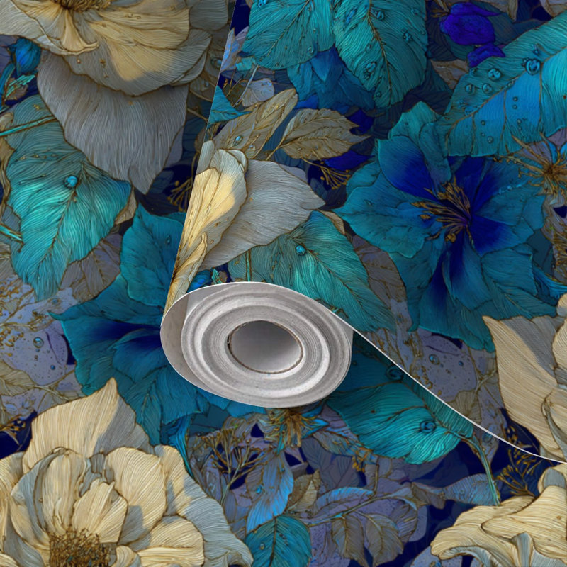 Papier peint adhésif peler et coller en PVC, revêtement mural auto-adhésif amovible avec impression élégante de style botanique de jardin de lune, imperméable pour la décoration intérieure - Rouleau