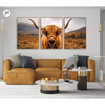 Highland Cow, impression de 3 pièces