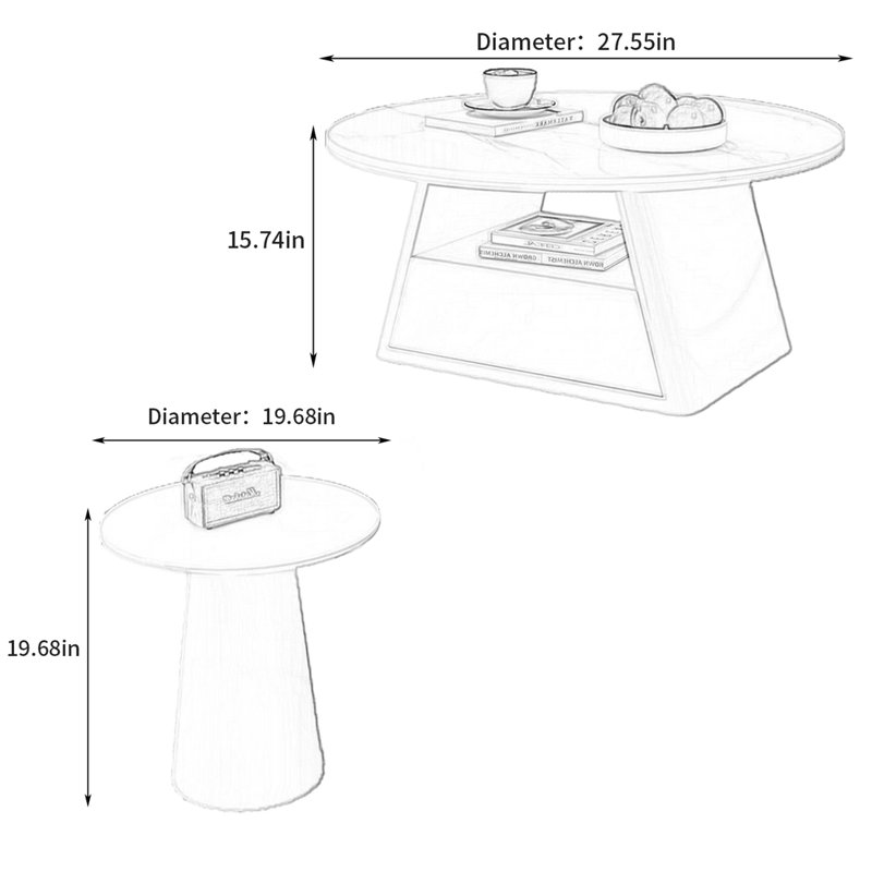 Table basse italienne de style crème minimaliste, Blanc, Blanc / Gris, H 15,74 po x L 27,55 po x l 27,55 po