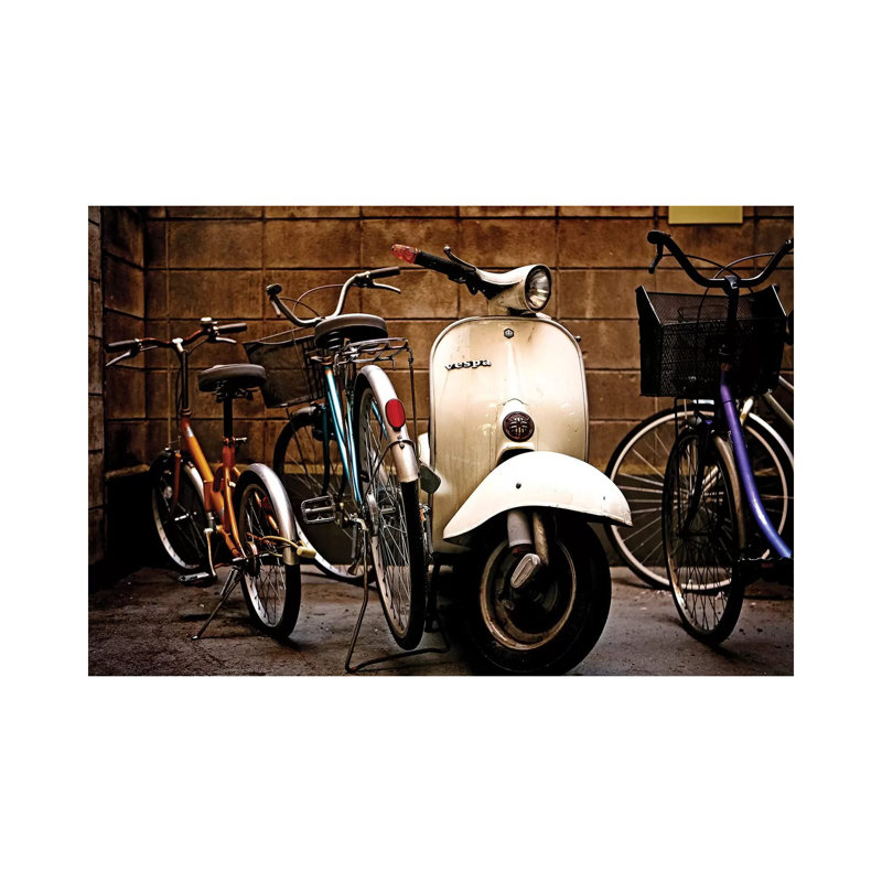 Vespa With Bikes - Print on Canvas, Wrapped Canvas, 30.48 cm H x 45.72 cm W