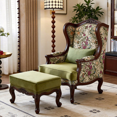 Fauteuil d'appoint vintage en tissu floral de 103 cm de hauteur