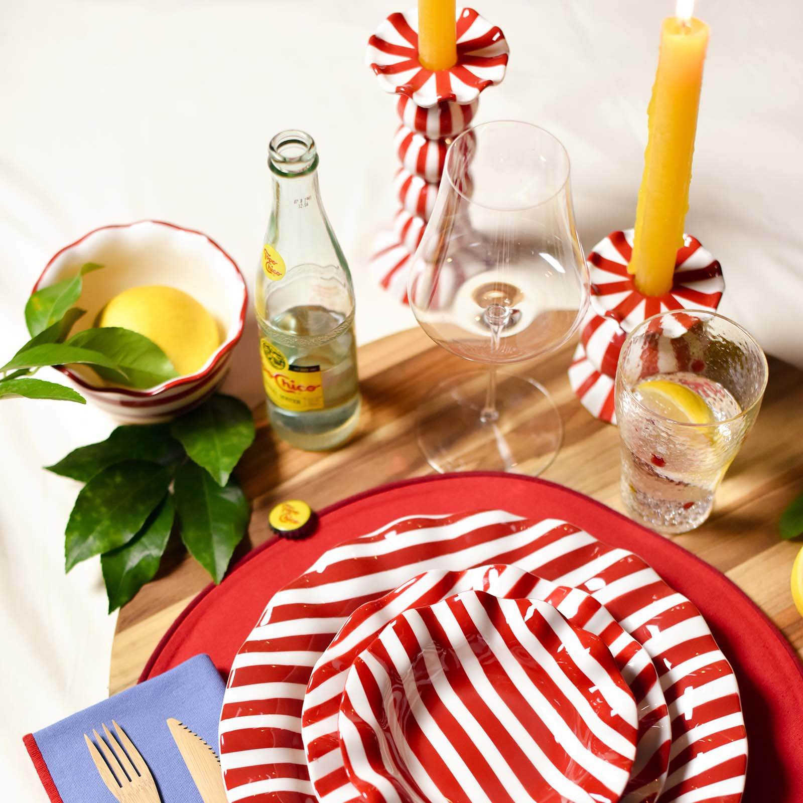 Red Stripe Ruffle Earthenware Cereal Bowl