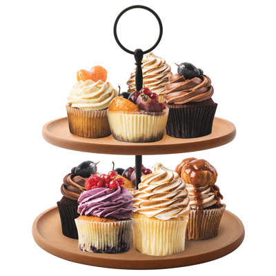 2 Tier Wooden Cupcake Stand - Tiered Tray Stand Dessert Table Display Cupcake Display Stand