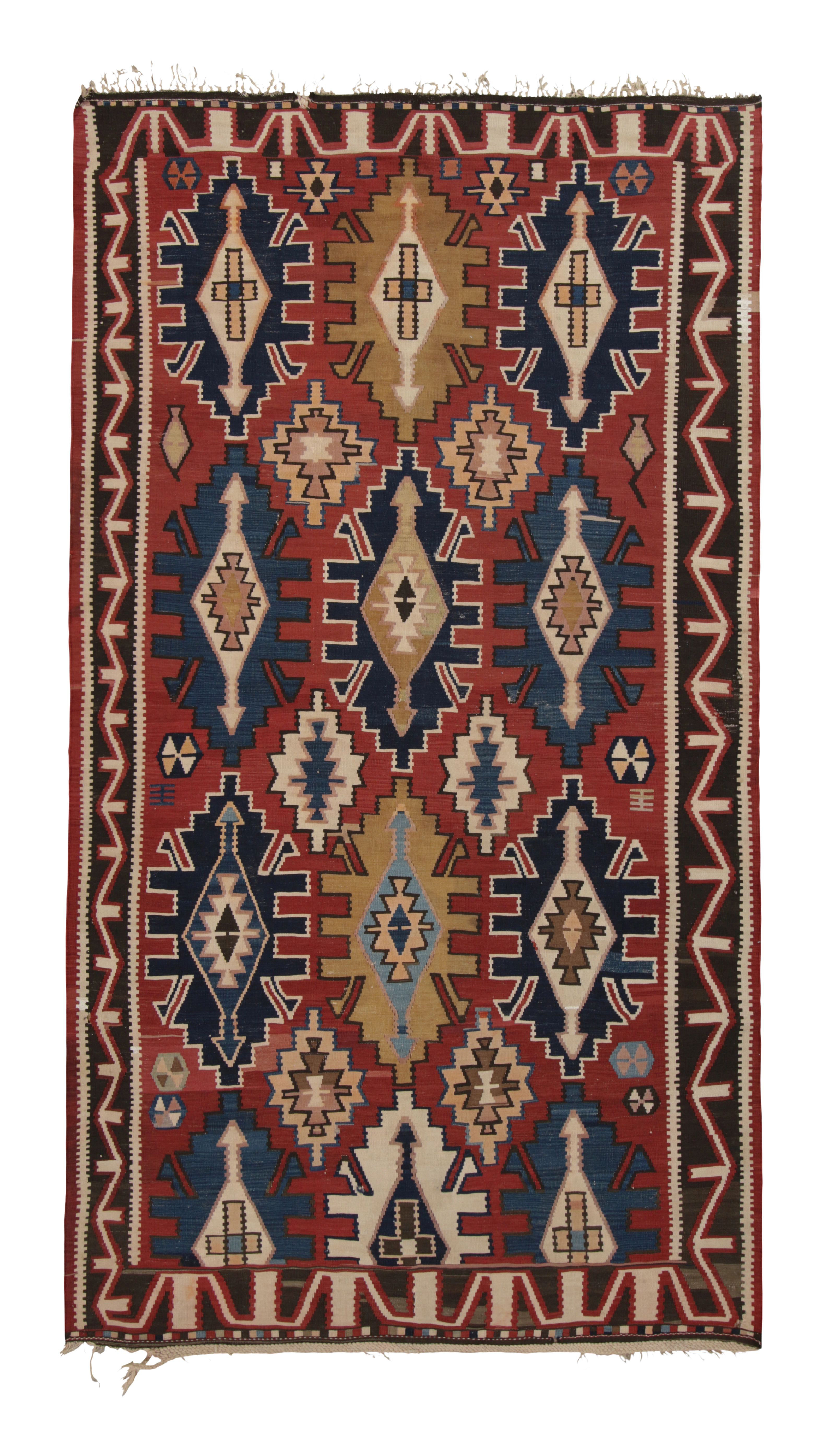 Rug & Kilim Vintage Tribal Kilim In Brick Red With Bold Geometric ...