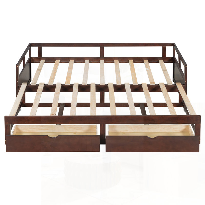 Lit de jour en bois avec lit gigogne et deux tiroirs de rangement, canapé-lit extensible pour une utilisation polyvalente dans la chambre ou le salon