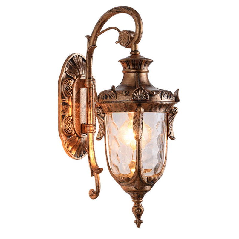 Outdoor Wall Light Fixtures Bronze 16.93”H Exterior Wall Lantern Waterproof Sconce Porch Lights Wall Mount With Hammered Glass Shade For House