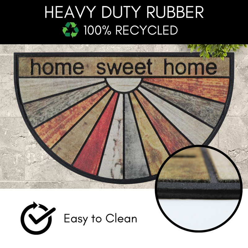 Tapis d'entrée semi-rond en caoutchouc 30 po x 18 po Home Sweet Home