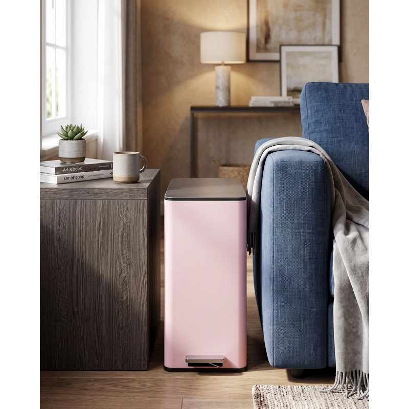 Poubelle à pédale 4 gallons / 15L en acier inoxydable - Couvercle à fermeture en douceur, pédale, seau intérieur amovible - Poubelle compacte de cuisine / salle de bain / bureau - Rose