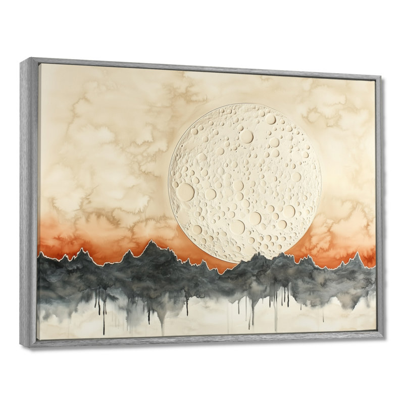 «Moon of Quiet Reflection I - Beige japonais», art mural sur toile, Encadrement argenté, 16" H x 32" W