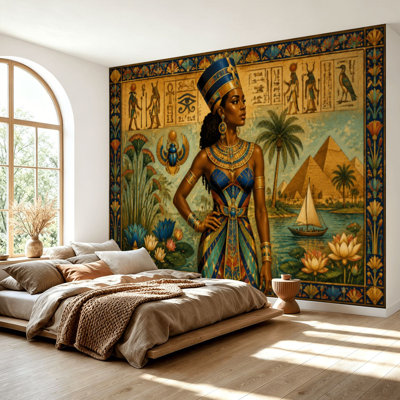 Wall Mural Peel and Stick Wallpaper Ancient Egyptian Hieroglyphs Cultural Symbols Self-Adhesive Removable Contact Paper Wall Decor for Living Room Bedroom 69"H x 96"W
