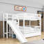 Lit superposé simple au-dessus de simple avec lit gigogne, glissade et escalier de rangement-129222234