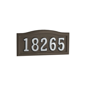 Softcurve Address Plaque with Factory Installed Floating 4 Inch Solid Brass Numbers. For Home or Business. 3 Plaque Colors and 5 Number Finishes. Includes mounting hardware and template for easy installation.