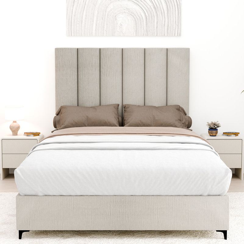Lit plateforme tapissier Alisiana, Très grand, Taupe, 2
