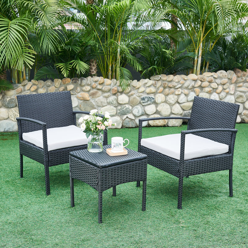 Ivancea 2 - Person Wicker Patio Dining Set with Square Table , Cushions Included, White