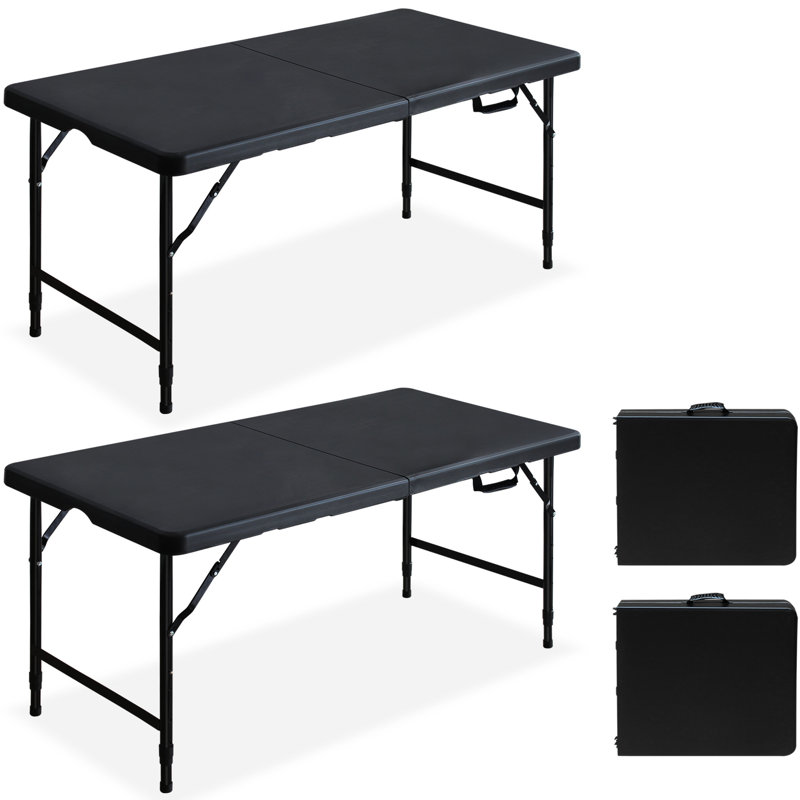 Table pliante d'extérieur multifonctionnelle de 4 pi pour pique-nique, jeux et bureau, paquet de 2, hauteur réglable de 21,8 po à 29,4 po, verrouillage par gravité, pieds enveloppés de mousse, barbecue à usage intérieur / extérieur, fête,