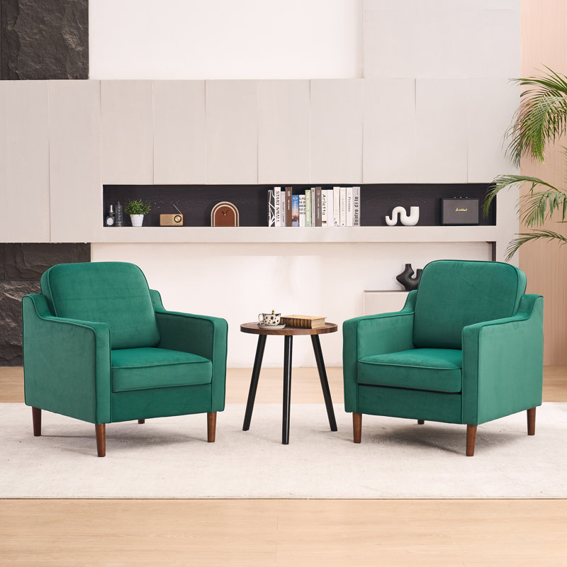 Greydy Irving Upholstered Velvet Accent Armchair With Solid Wood Leg, Green Velvet