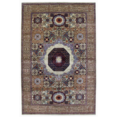 Hand Knotted Wool Area Rug in Beige