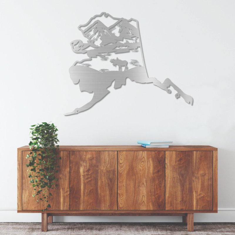 Alaska State Metal Wall Art - USA State Outline Decor - Rustic American Home Wall Hanging - Alaska Map Silhouette Design - Modern Industrial Metal Sculpture - Cabin Lodge Decor - Large Statement Art Piece