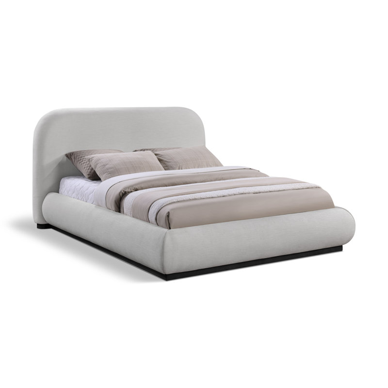 Humayrah Upholstered Panel Bed, Queen, Grey Chenille Fabric / Stained Black