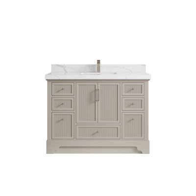48 In. W X 22 In. D Alys Single Sink Bathroom Vanity In Fine Grain With 2 In. Calacatta Black Quartz (Knobs Option)