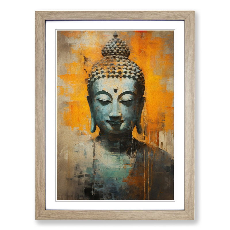 Buddha Gestural Art - Framed Print, Oak Framed, 46cm H x 34cm W x 2cm D