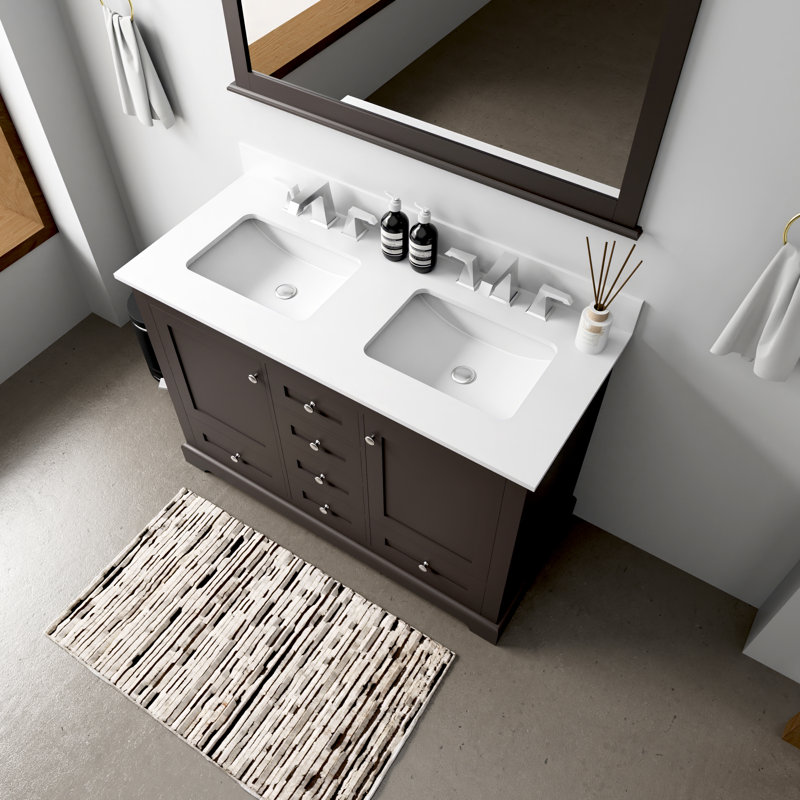 Dukes 48 in. W x 22 in. D Double Bath Vanity and 46 in. Mirror, Espresso, White Cultured Marble