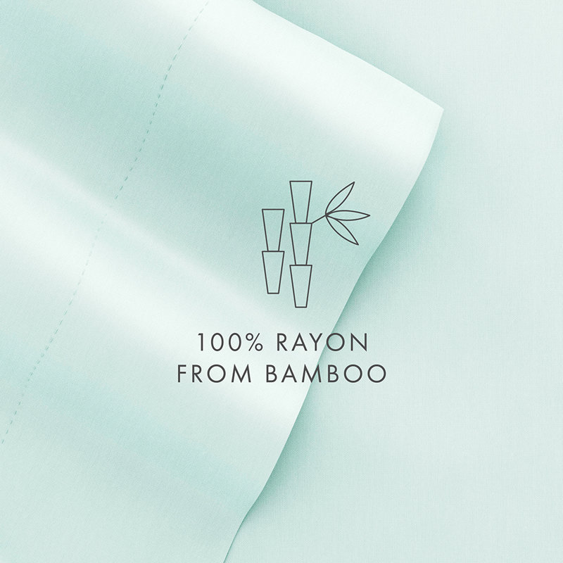 Ensemble de draps 100% rayonne de bambou, Turquoise, Ensemble de draps pour grand lit avec 2 taies d'or