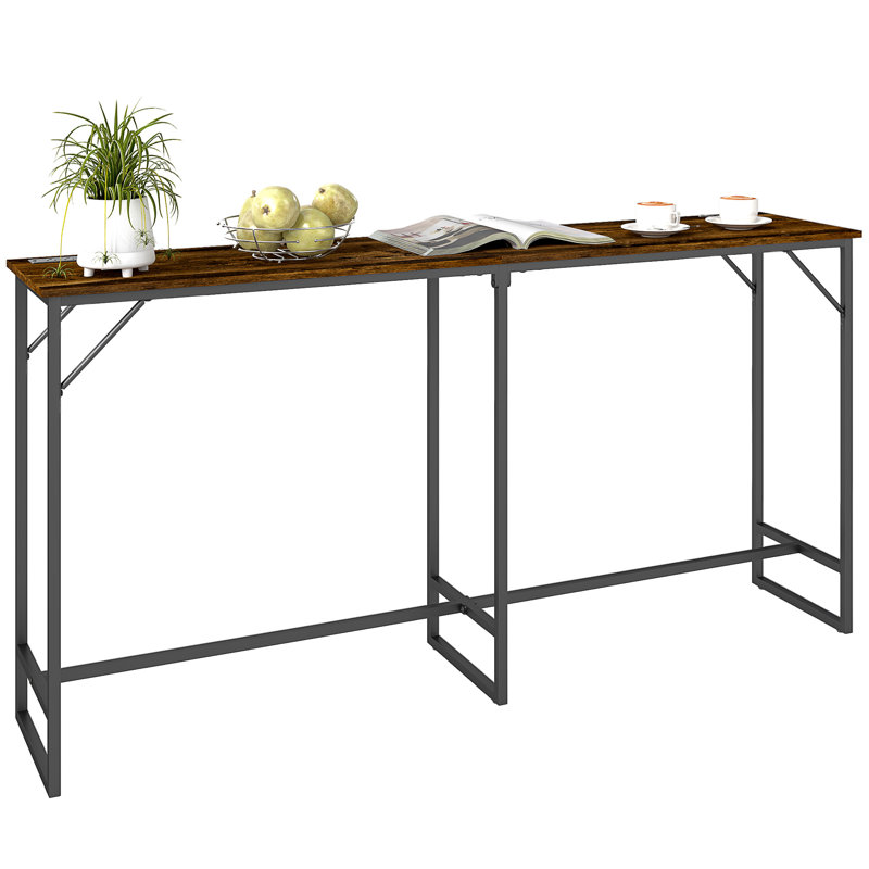 70" Long Bar Table with Charging Station, Industrial Style Rectangular Bar Height Pub Table with Steel Frame for Dining Room, Kitchen,wood