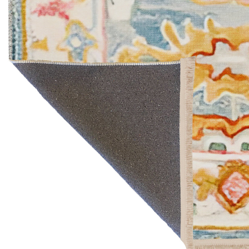 Tapis intérieur / extérieur beige en polypropylène tissé à la machine Rosettia, Rectangle 4 pi 2 po x 6 pi 3 po