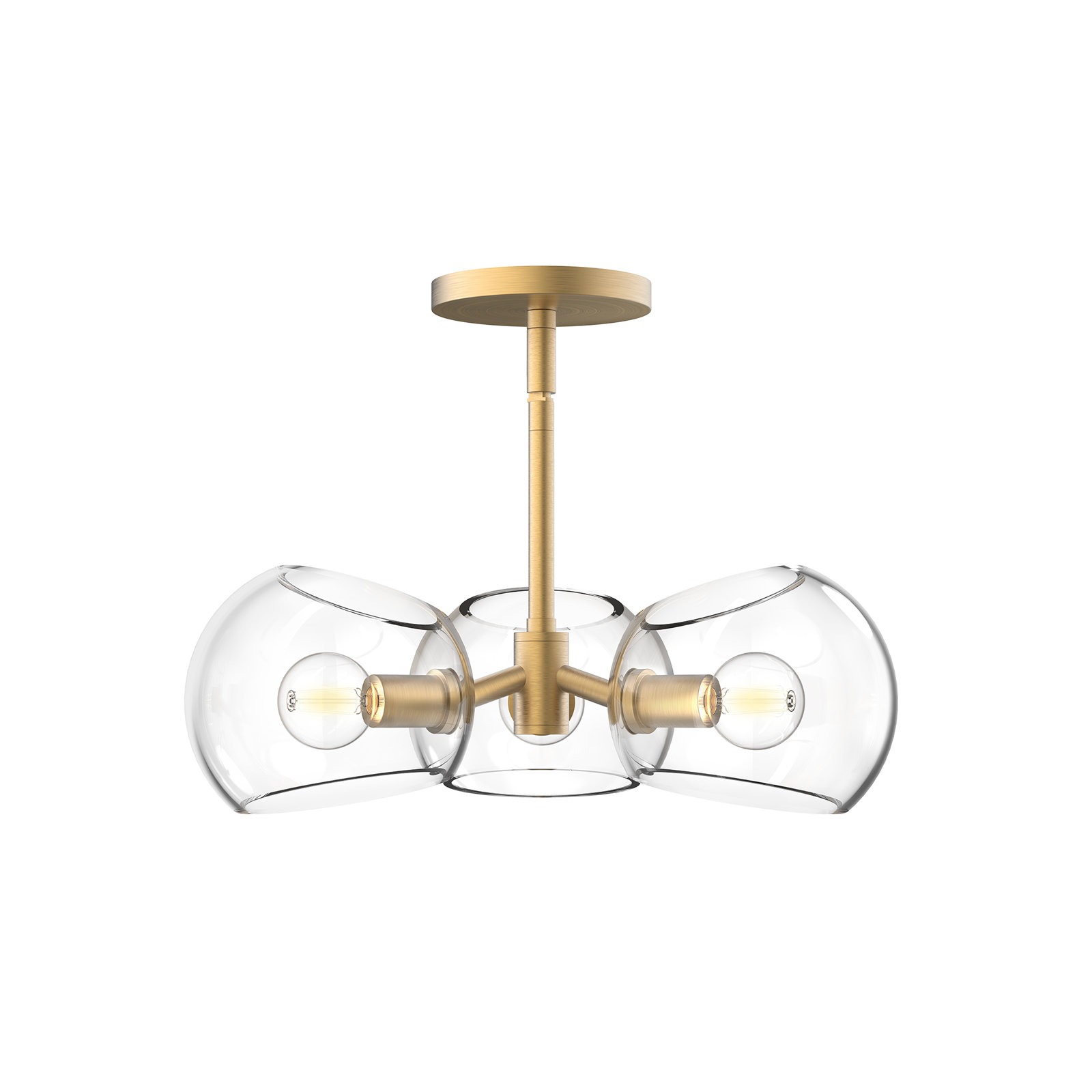 Willow 3 Light Glass Pendant, Brushed Gold, Clear