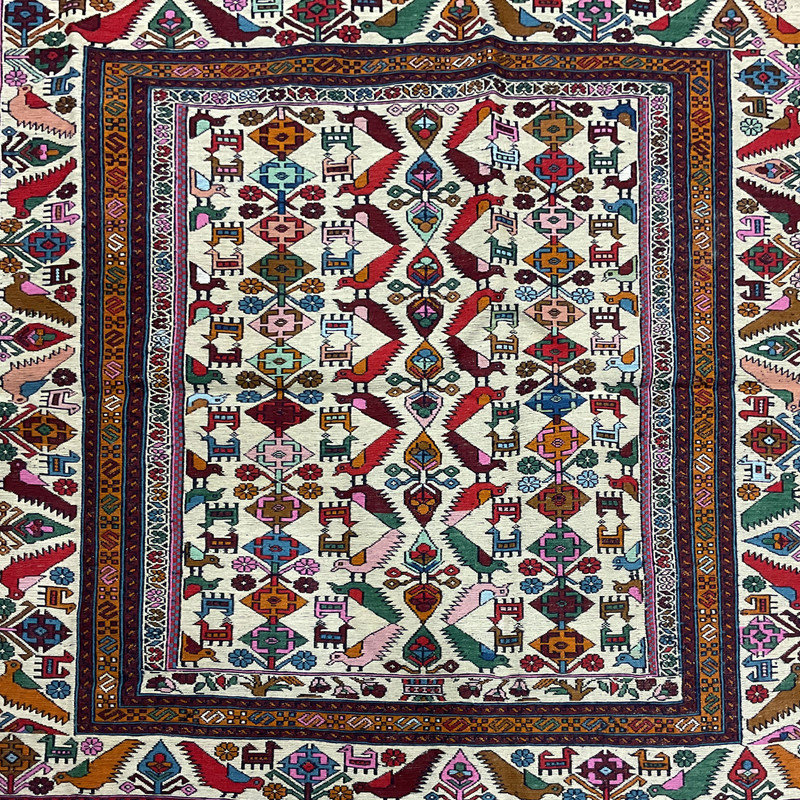 Tapis ivoire / brun / rose en laine 4 pi 2 po x 6 pi 6 po Southwestern