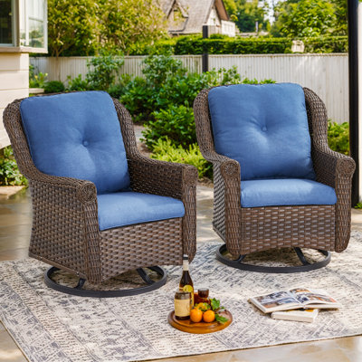Floral Outdoor Wicker Swivel Glide Chair with Cushions (Set of 2) by Red Barrel Studio