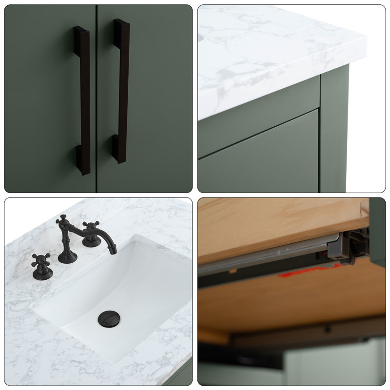 Ensemble de meuble-lavabo simple 42 po avec plateau en marbre Chambery, Vert rétro, Noir mat