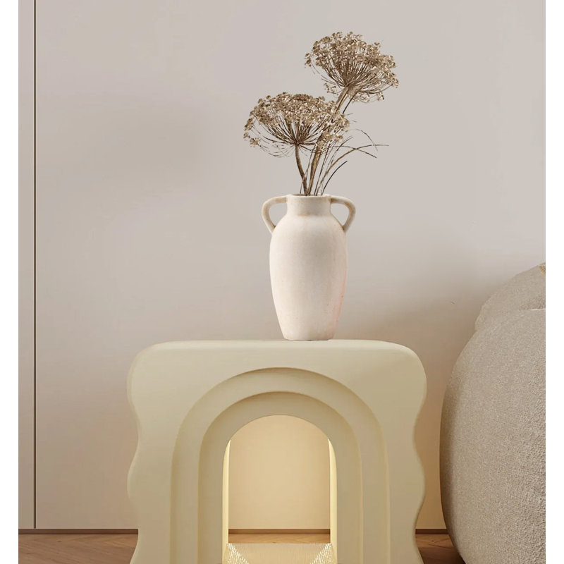 Ceramic Vase With Handle, Vintage Farmhouse Pottery Vase For Home Decor, Beige