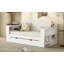 Lit de jour double avec bureau amovible, tiroirs de rangement et table d'appoint hydraulique, blanc-130125478
