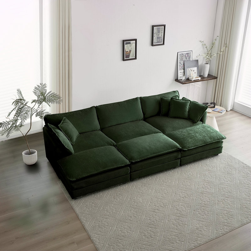Canapé modulaire confortable en U modulaire réversible confortable à 6 places avec 3 repose-pieds, 3 coussins décoratifs et 2 coussins d'accoudoirs