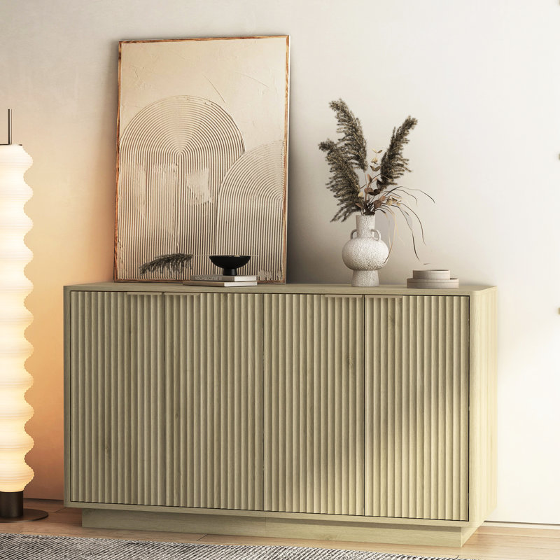 Buffet en bois avec design cannelé, tablettes réglables, console pour placer le buffet de l'armoire décorative moderne, rangement multifonctionnel, bureau approprié