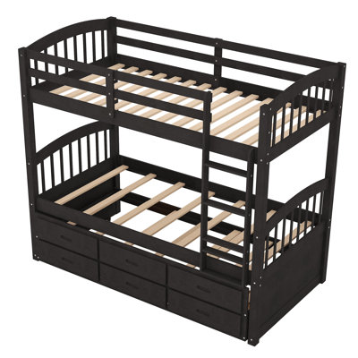 Lit superposé en bois avec lit gigogne et tiroirs