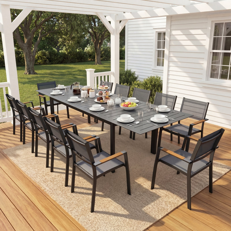 12-Person All-Aluminum Patio Dining Set with Extandable Rectangular Table