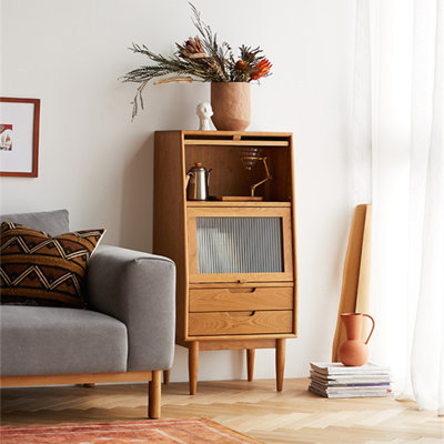 Small Glass High-Leg Accent Cabinet