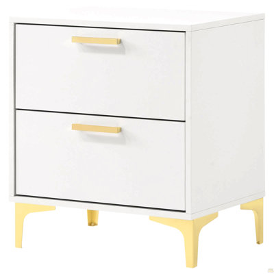 White And Gold 2-Drawer Rectangular Nightstand
