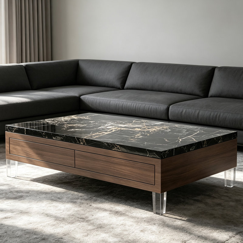 Table basse moderne en acrylique minimaliste moderne, Black, H 15,74 po x l 59,05 po x P 31,49 po