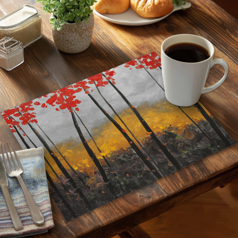 Abstract Autumn Trees Polyester Placemat - Gray Trees Decor